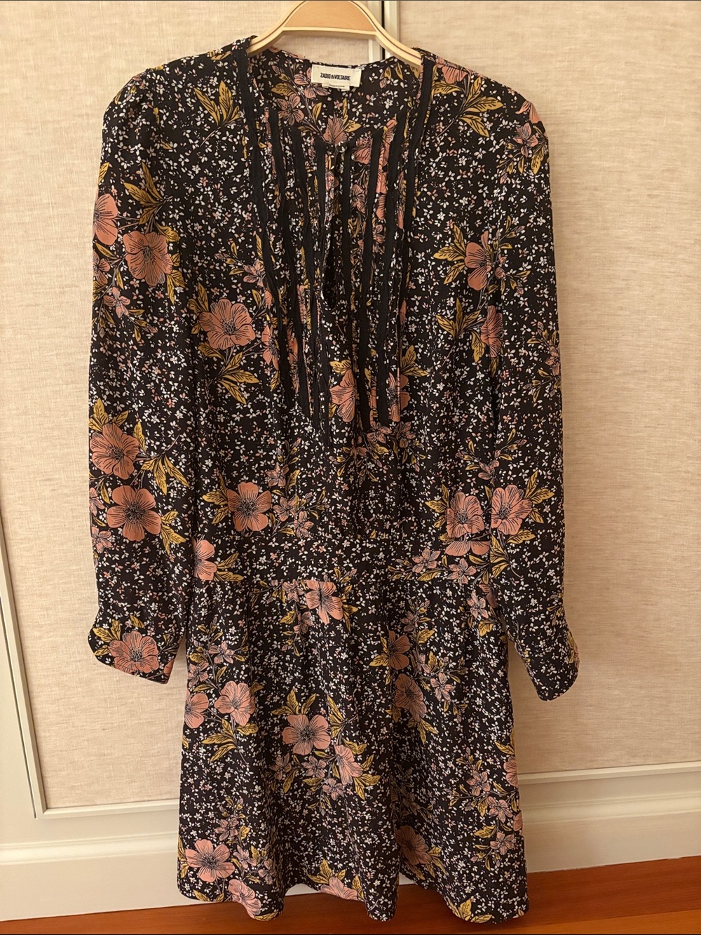 Zadig & Voltaire Black Floral Long-Sleeve Mini Dress - Pink & Yellow Print